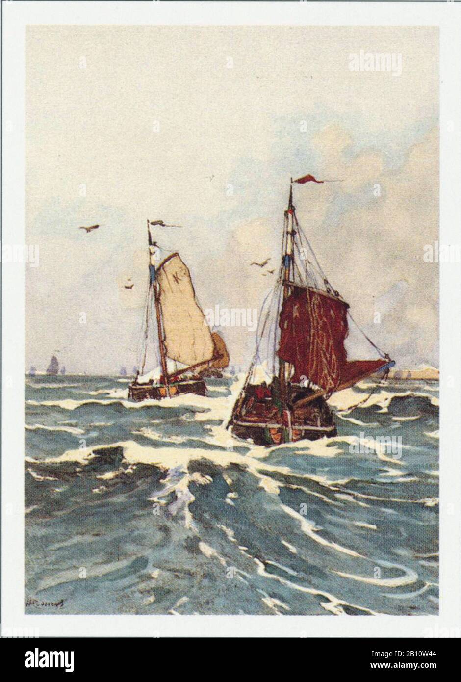 Katwijk boten - Illustration by Henri Cassiers (1858 - 1944) Stock Photo
