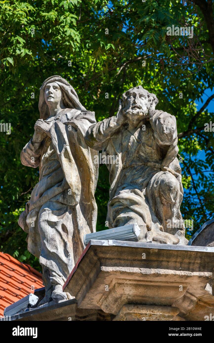 Statues at 18th century family chapel at lapidarium near Church of the Feast of the Cross in Jelenia Gora, Lower Silesia, Poland Stock Photo