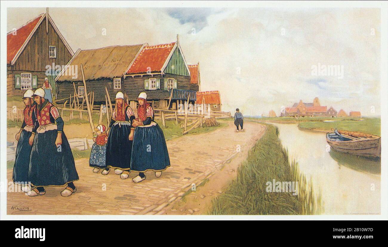 Marken dijk -  - Illustration by Henri Cassiers (1858 - 1944) Stock Photo