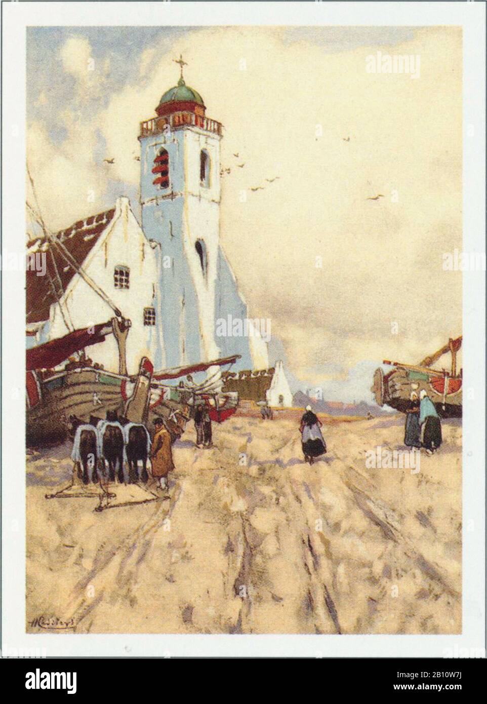 Katwijk strand - Illustration by Henri Cassiers (1858 - 1944) Stock Photo