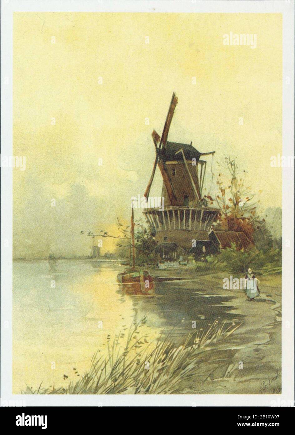 Molen aan plas - Illustration by Henri Cassiers (1858 - 1944) Stock Photo