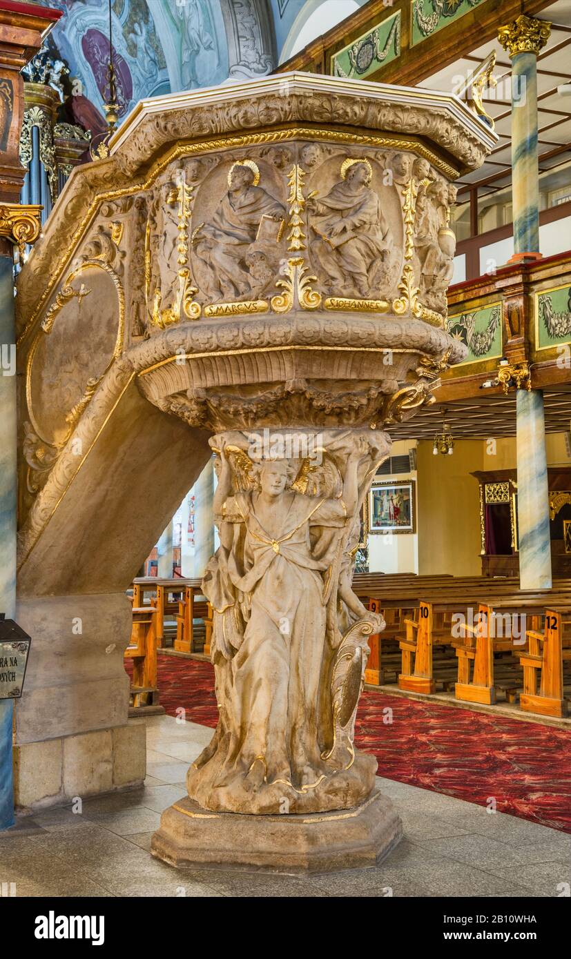 Baroque pulpit from 1717 at Church of the Feast of the Cross in Jelenia Gora, Lower Silesia, Poland Stock Photo