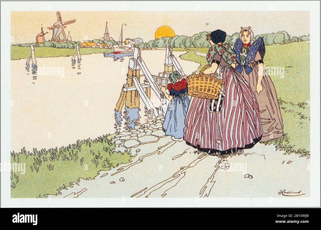 Terneuzen veer - Illustration by Henri Cassiers (1858 - 1944) Stock Photo