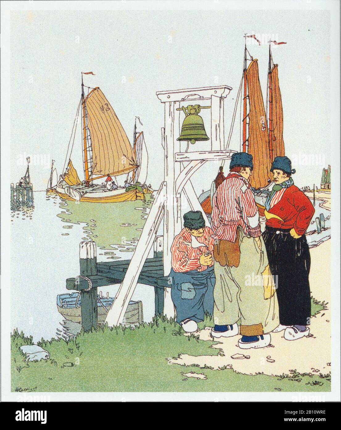 Volendam haven b - Illustration by Henri Cassiers (1858 - 1944) Stock Photo