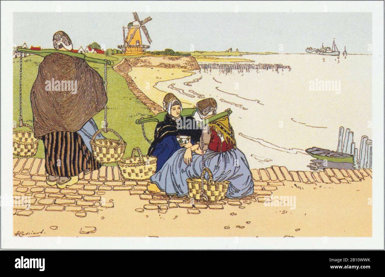 Vlissingen dijk - Illustration by Henri Cassiers (1858 - 1944) Stock Photo