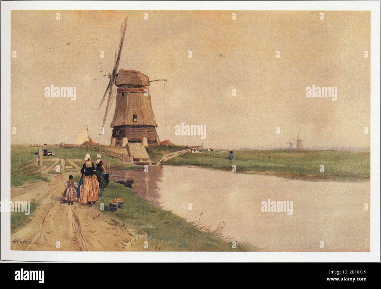 Volendam molen a - Illustration by Henri Cassiers (1858 - 1944) Stock Photo