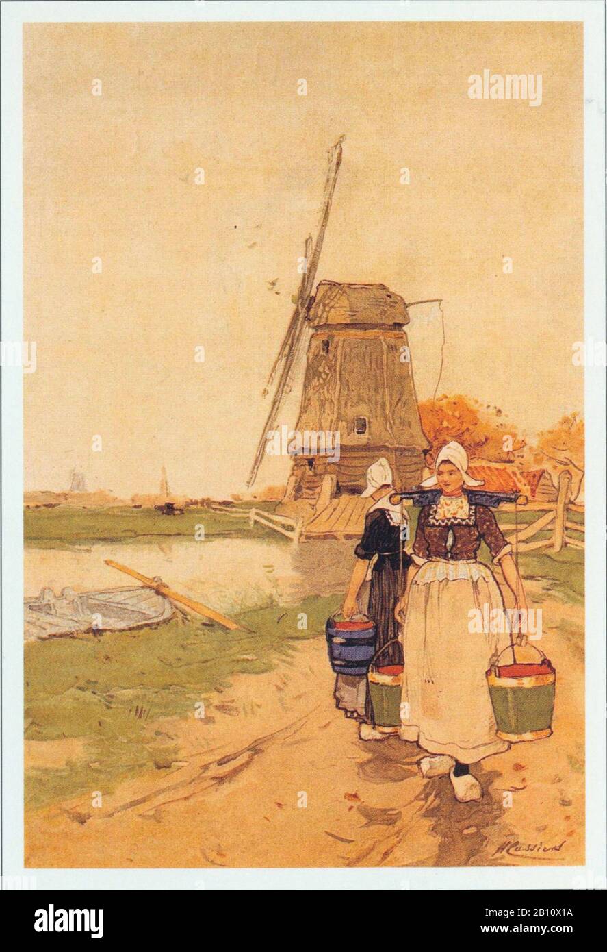 Volendam molen - Illustration by Henri Cassiers (1858 - 1944) Stock Photo