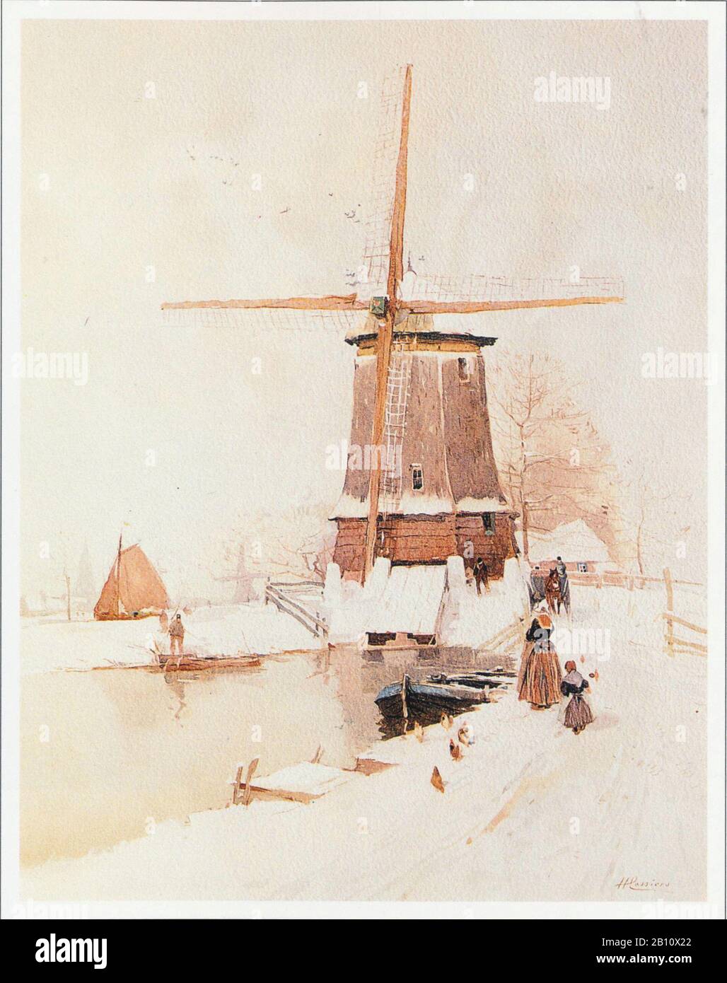 Volendam molen winter - Illustration by Henri Cassiers (1858 - 1944) Stock Photo