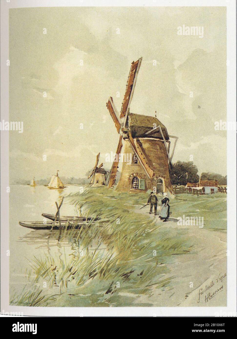 Watermolen a - Illustration by Henri Cassiers (1858 - 1944) Stock Photo