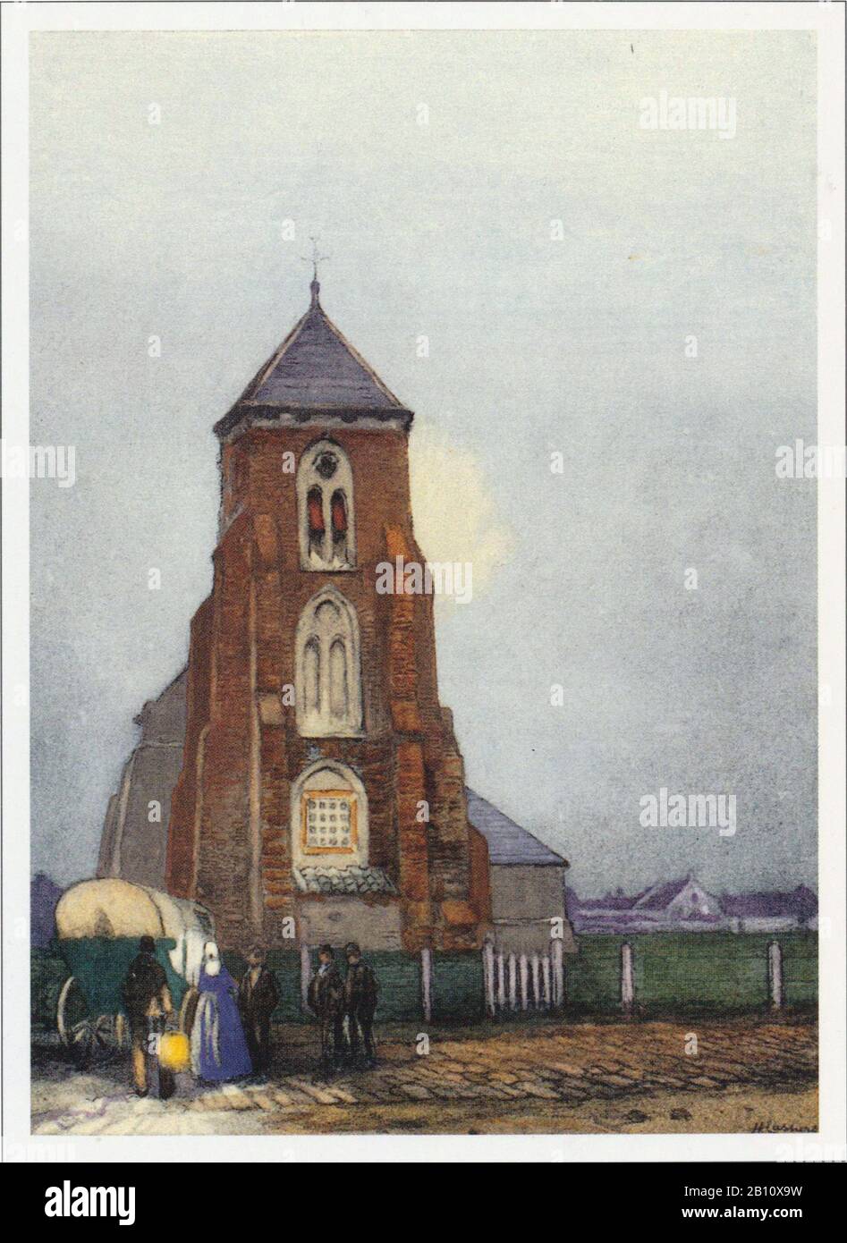 Zoutelande kerk - Illustration by Henri Cassiers (1858 - 1944) Stock Photo