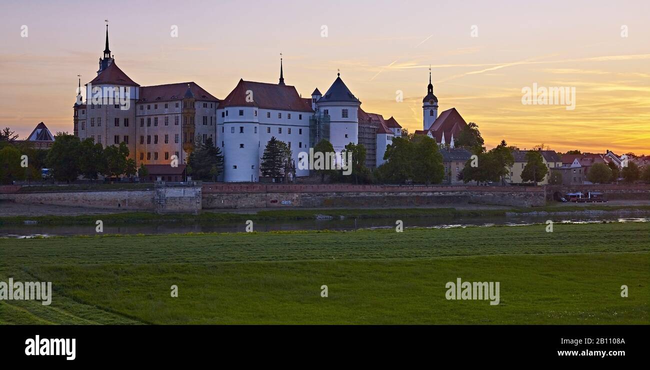Panorama of Hartenfels Castle and city of Torgau, Saxony, Germany Stock Photo