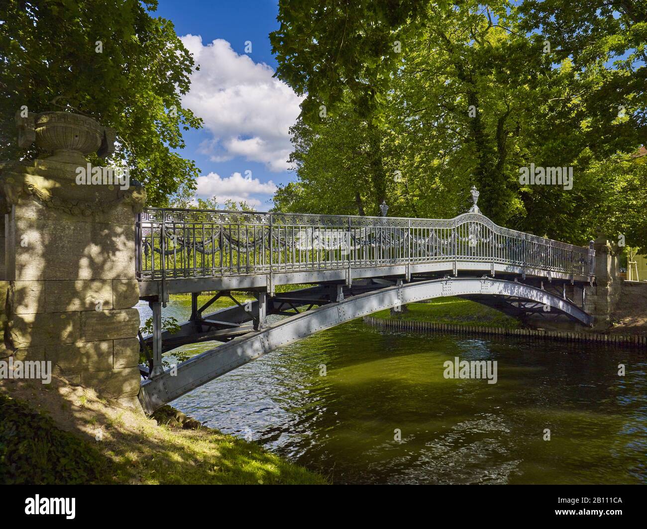Bridge from the castle island Mirow to the love island in the Mirower lake, Mirow, Mecklenburg-Vorpommern, Germany Stock Photo