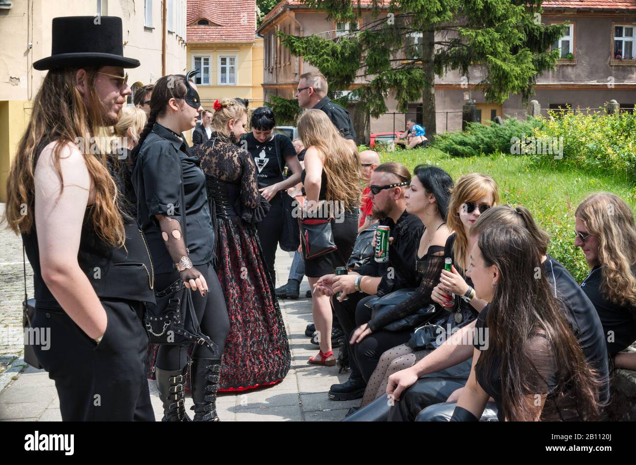 Castle Party participants, Gothic Festival dedicated to the goth subculture, organized at medieval castle in Bolkow, Lower Silesia, Poland Stock Photo
