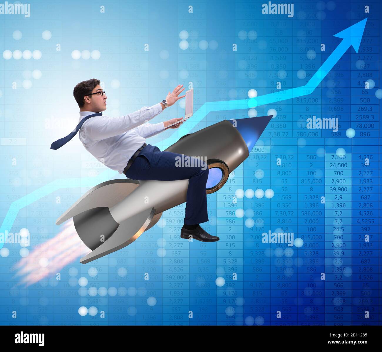 The businessman flying on rocket in business concept Stock Photo - Alamy