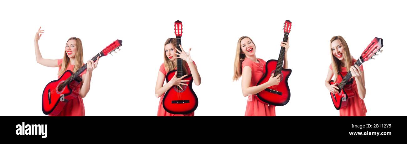 The woman playing guitar isolated on white Stock Photo - Alamy