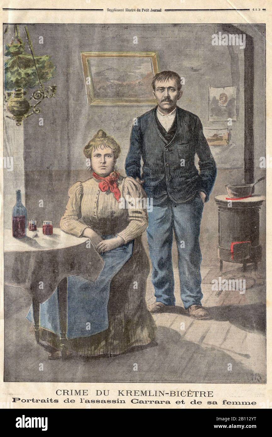 CRIME DU KREMLIN-BICÊTRE Portrait de l'assassin et de sa femme - CRIME OF KREMLIN-BICÊTRE Portrait of the assassin and his wife - In 'Le Petit Journal' French Illustrated newspaper Stock Photo