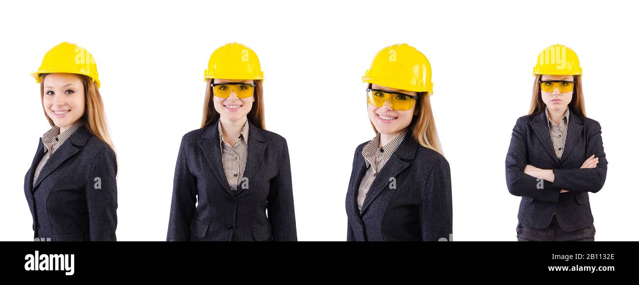 The woman construction worker isolated on white Stock Photo - Alamy