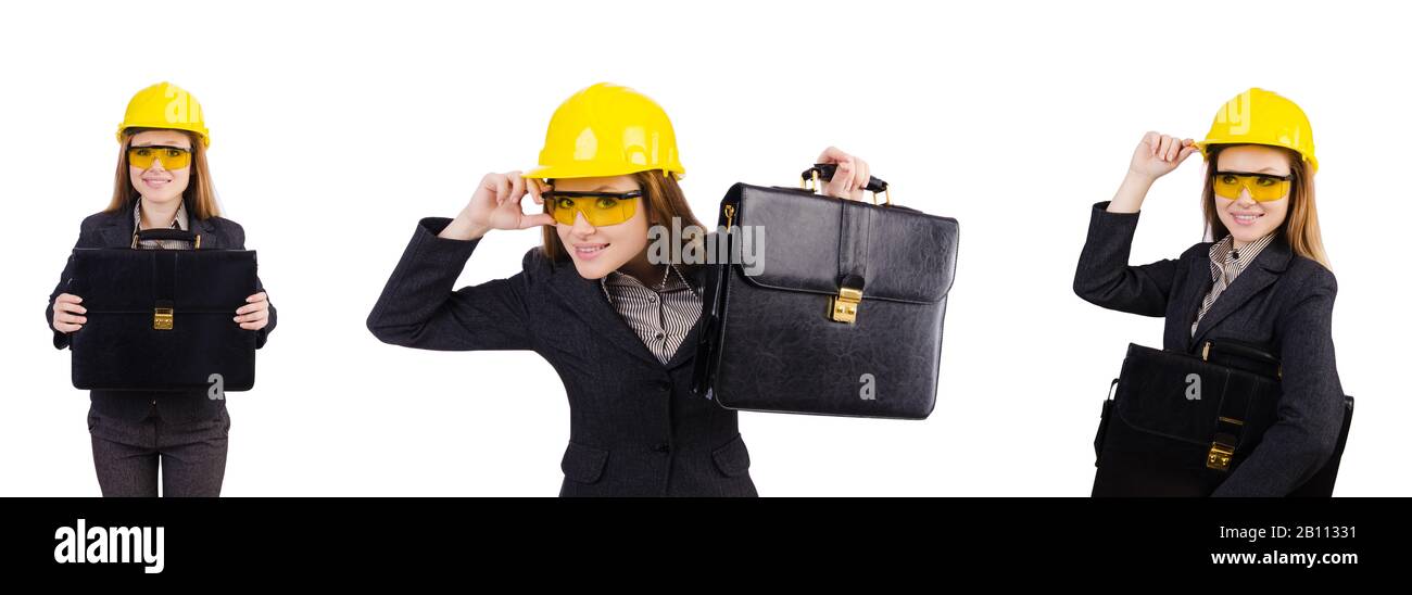 The woman construction worker isolated on white Stock Photo - Alamy