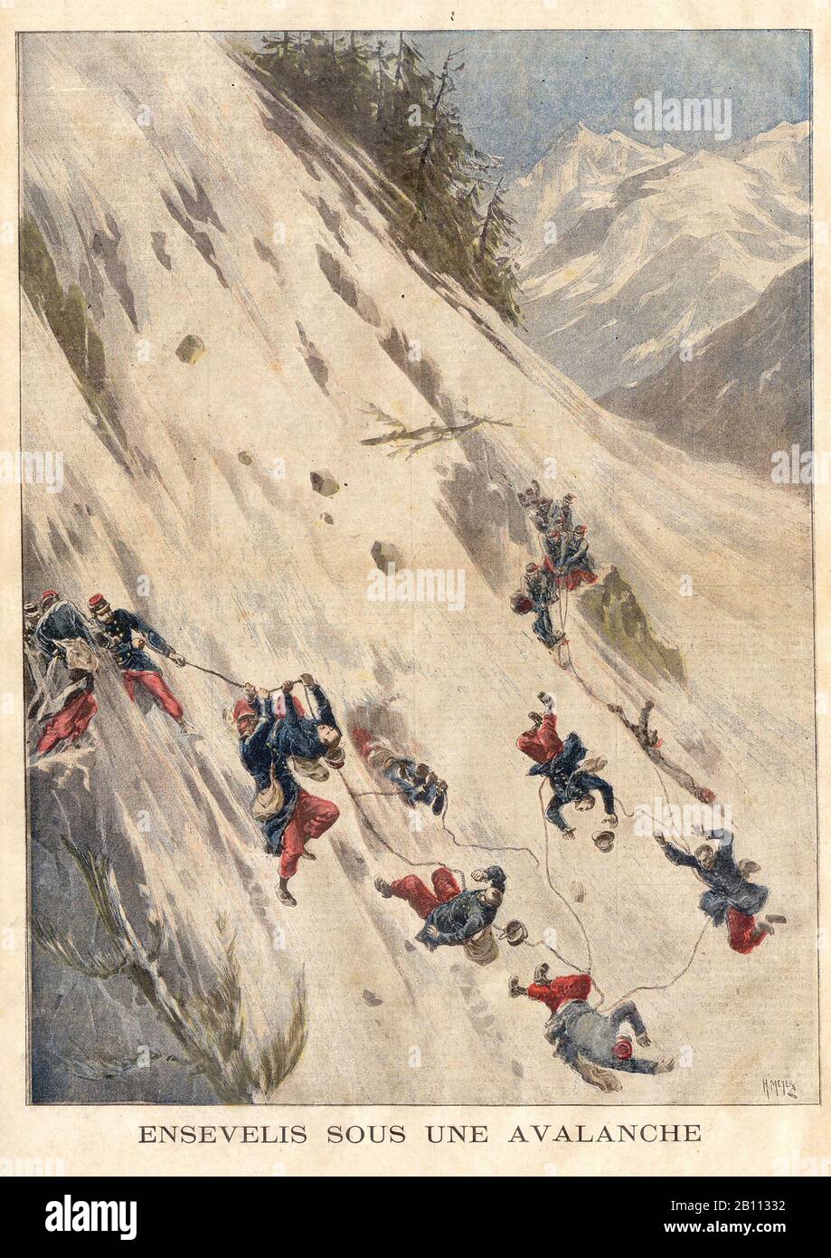ENSEVELIS SOUS UNE AVALANCHE - ENSEVELIS UNDER AN AVALANCHE - In 'Le Petit Journal' French Illustrated newspaper - Stock Photo