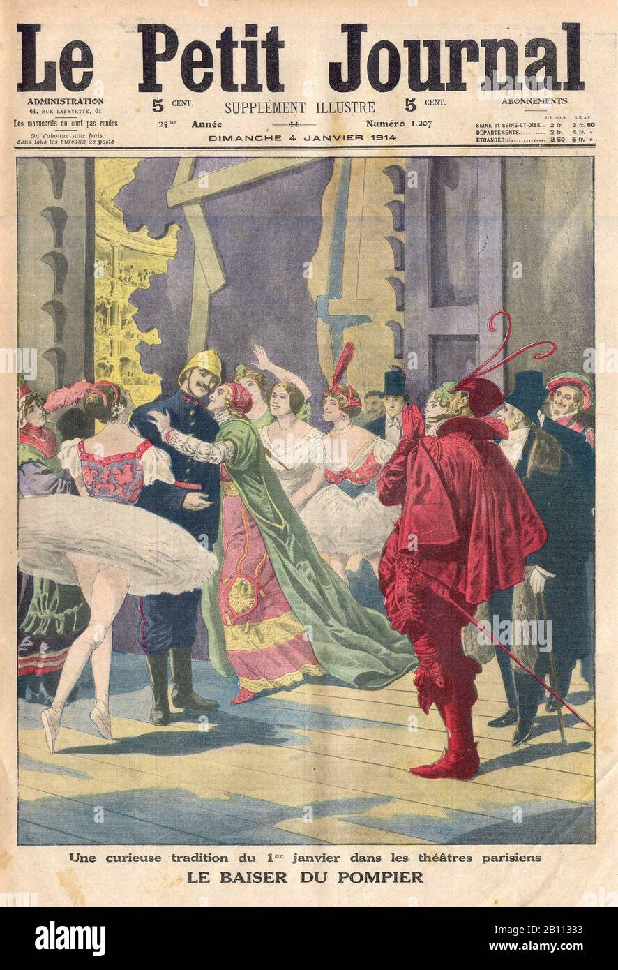 LE BAISER DU POMPIER - THE FIREMAN'S KISS - In 'Le Petit Journal' French Illustrated newspaper - 1914 Stock Photo