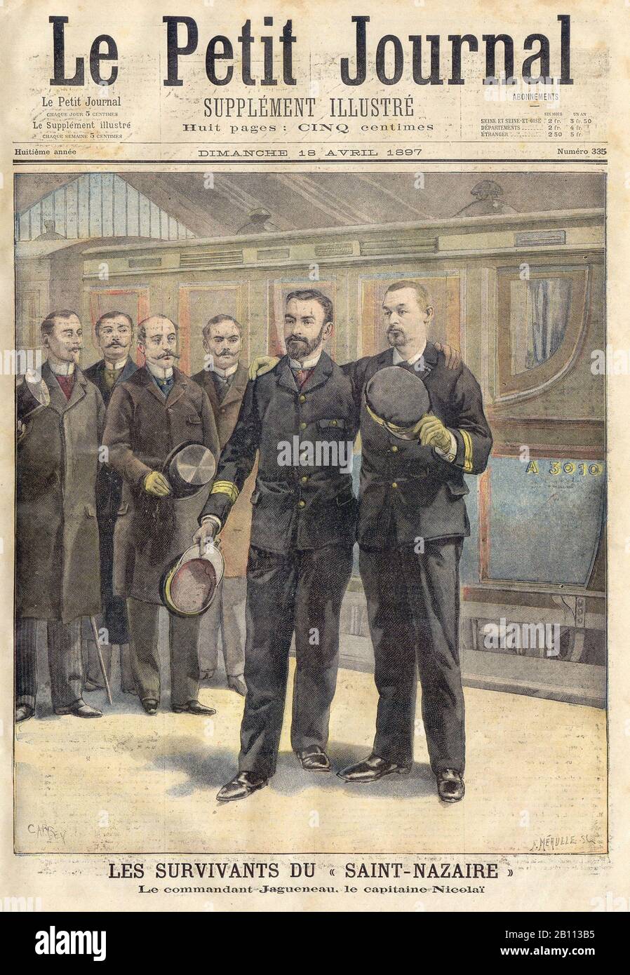 LES SURVIVANTS DU « SAINT-NAZAIRE  - THE SURVIVORS OF THE 'SAINT-NAZAIRE - In 'Le Petit Journal' French Illustrated newspaper - 1897 Stock Photo