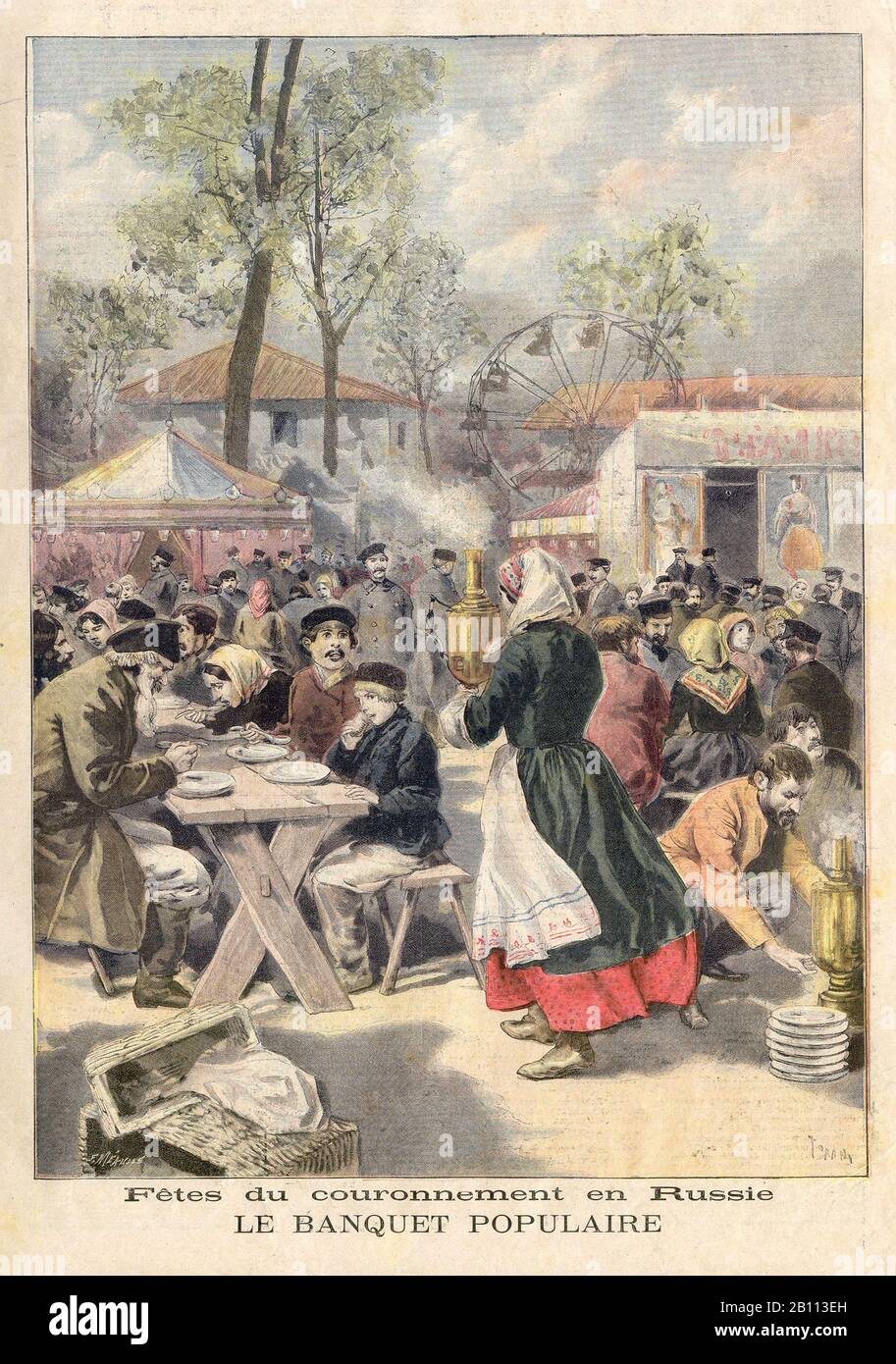 Fêtes du couronnernent Russie LE BANQUET POPULAIRE - Celebrations of the crown of Russia THE POPULAR BANQUET - In 'Le Petit Journal' French Illustrated newspaper - Stock Photo