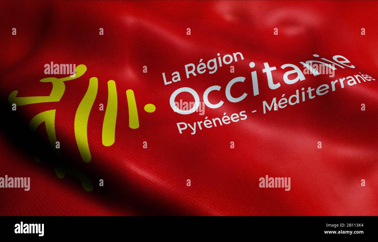 3D Waving France Region Flag of Occitanie Closeup View Stock Photo - Alamy