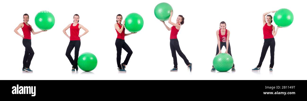 The young woman exercising with swiss ball Stock Photo - Alamy