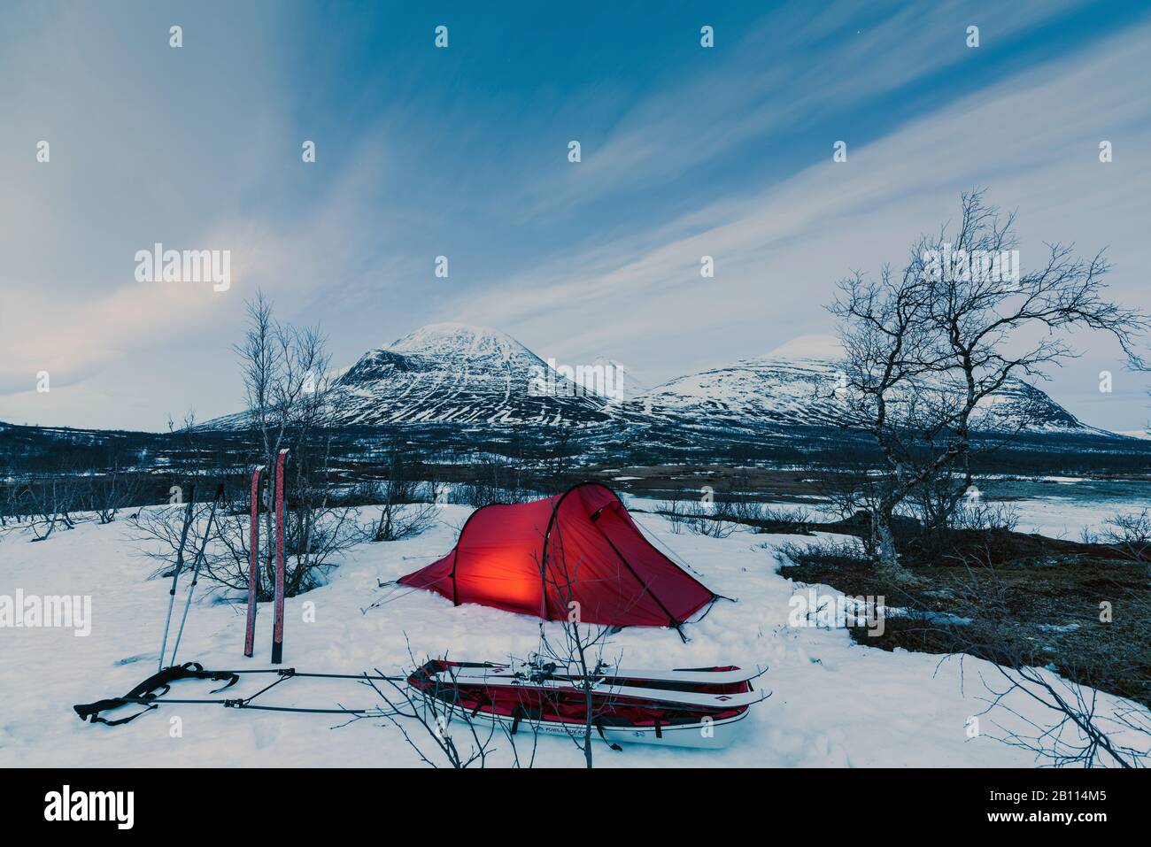 tent at the Stora Sjoefallet National Park, Scandinavia, Lapland, Norrbotten, Stora Sjoefallet National Park Stock Photo