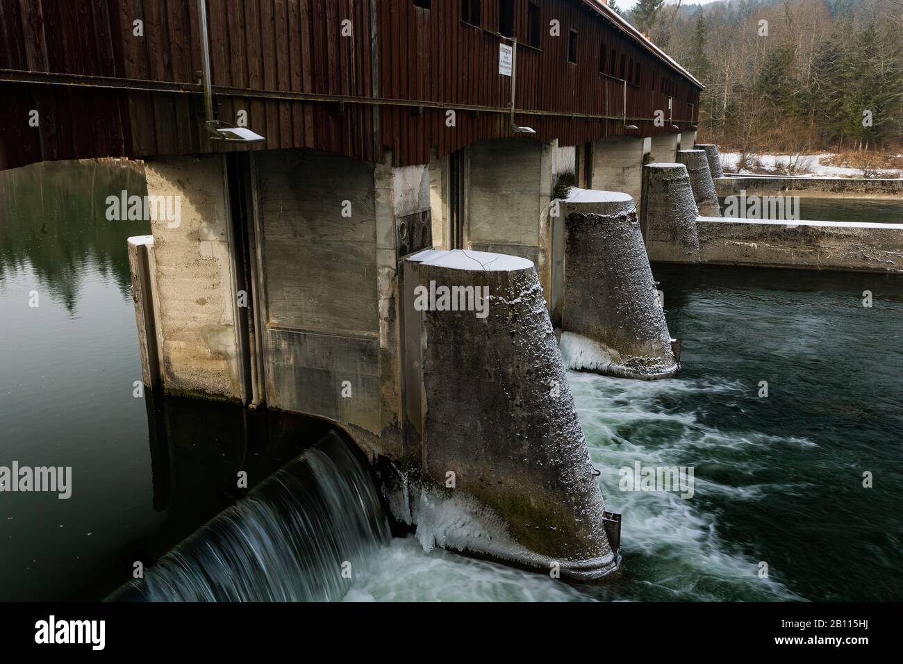 river Isar barrage, Germany, Bavaria, Icking Stock Photo