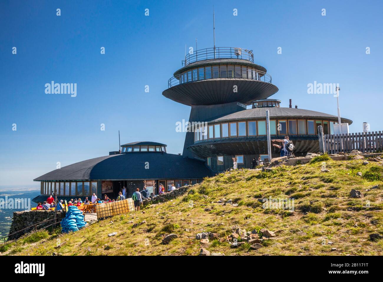 Meteo observatory and restaurant on Polish side of border with Czech Republic, on top of Sniezka, Karkonosze, Poland Stock Photo
