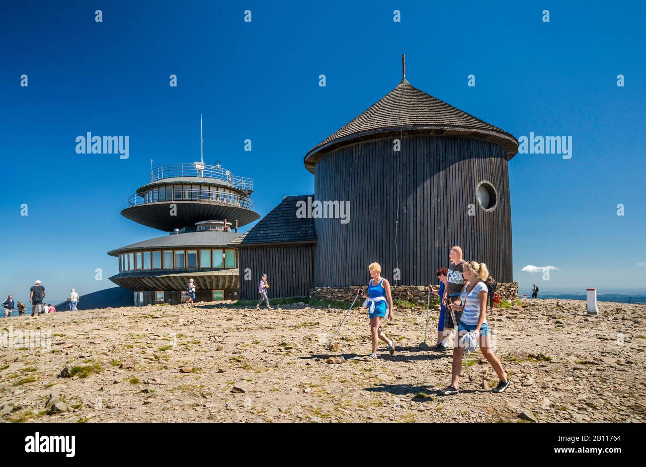 Chapel of St Lawrence, 1681, meteo observatory and restaurant on Polish side of border with Czech Republic, on top of Sniezka, Karkonosze, Poland Stock Photo