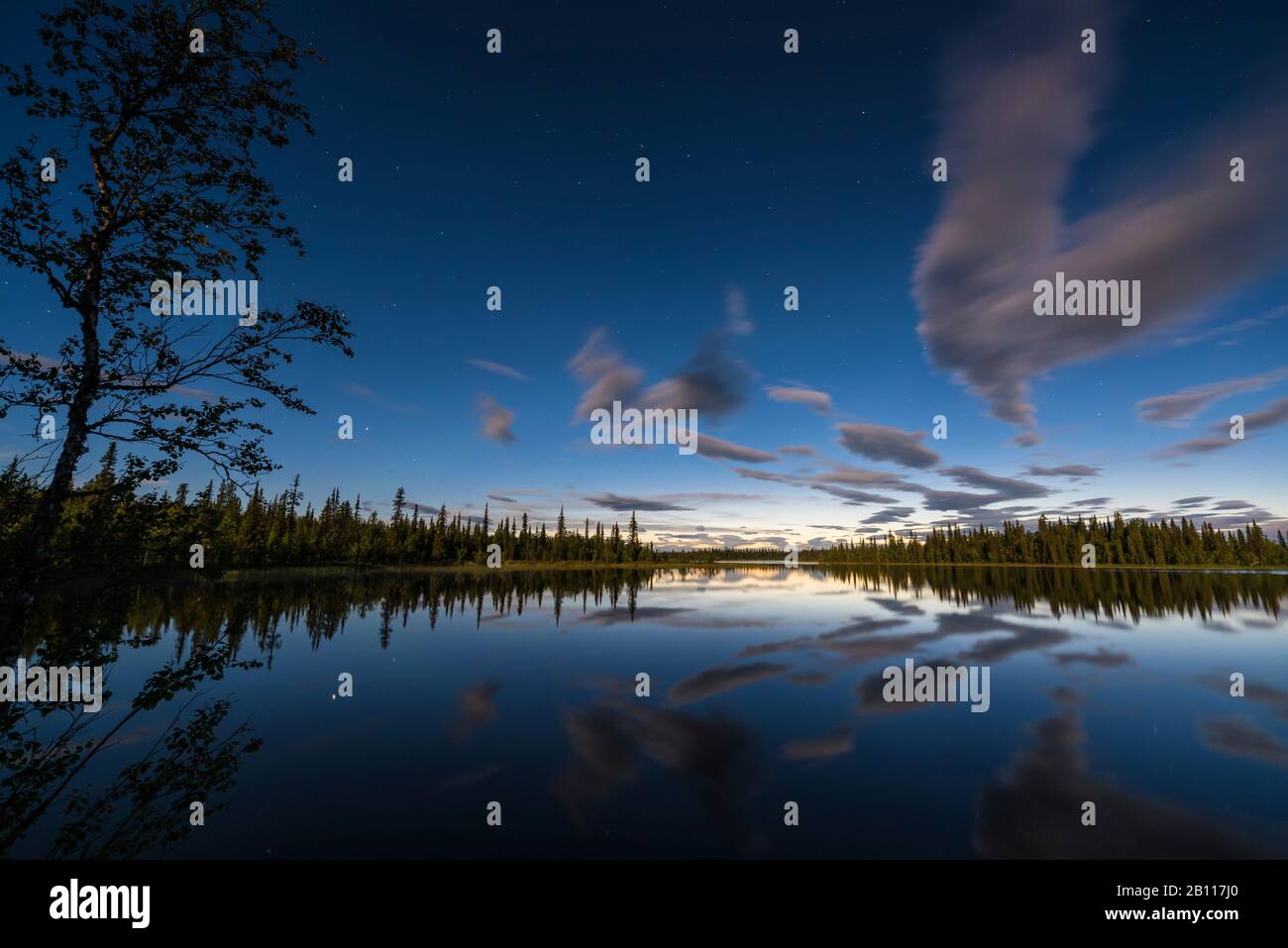 moon night at the Nature reserve Sjaunja, Sweden, Lapland, Norrbotten, Sjaunja Nature Reserve Stock Photo