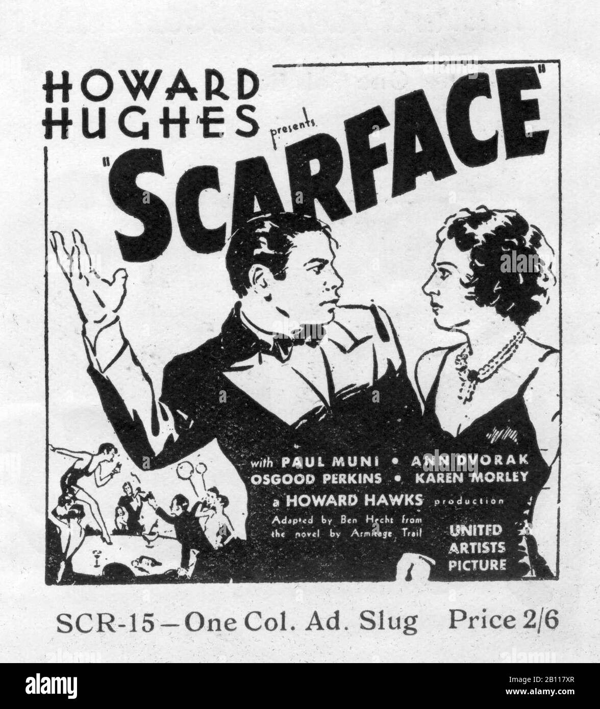PAUL MUNI as Tony Camonte and ANN DVORAK in SCARFACE 1932 directors HOWARD HAWKS and RICHARD ROSSON novel Armitage Trail screen story Ben Hecht producer Howard Hughes The Caddo Company / United Artists Stock Photo