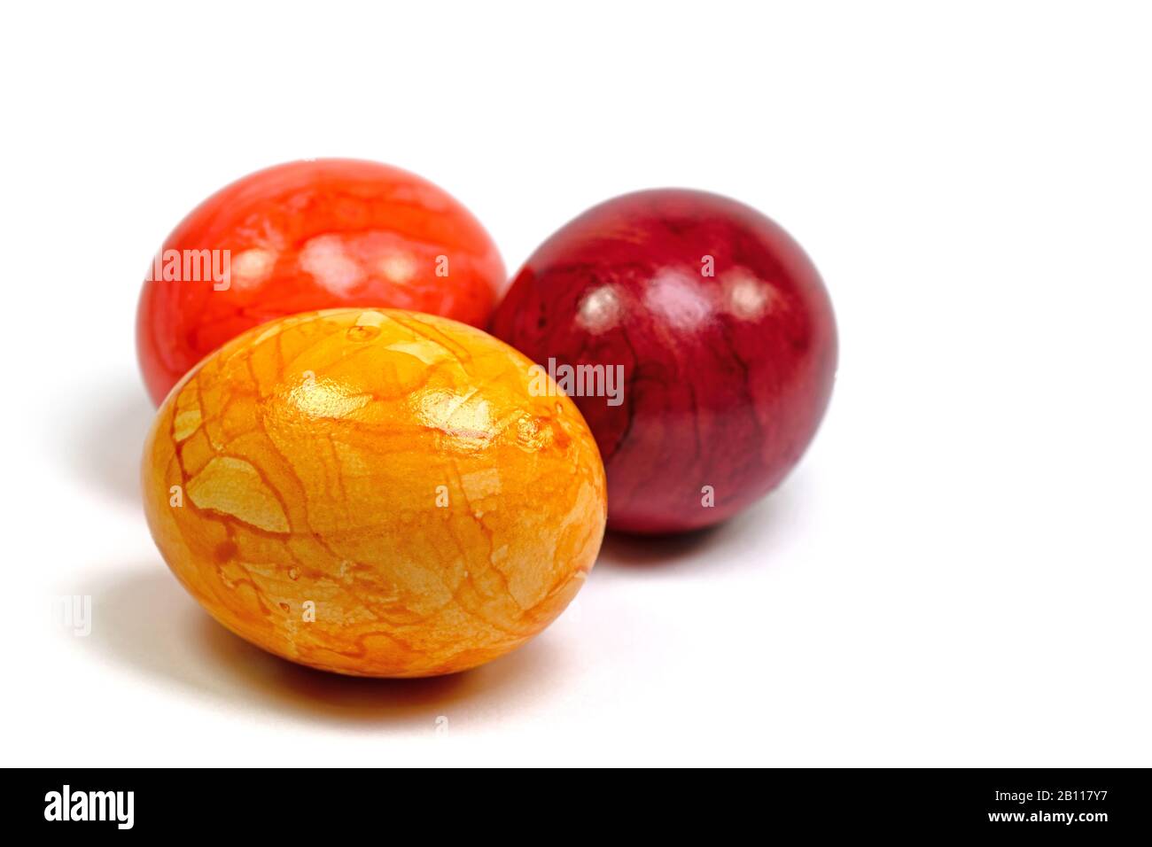 Colorful easter eggs against white background Stock Photo