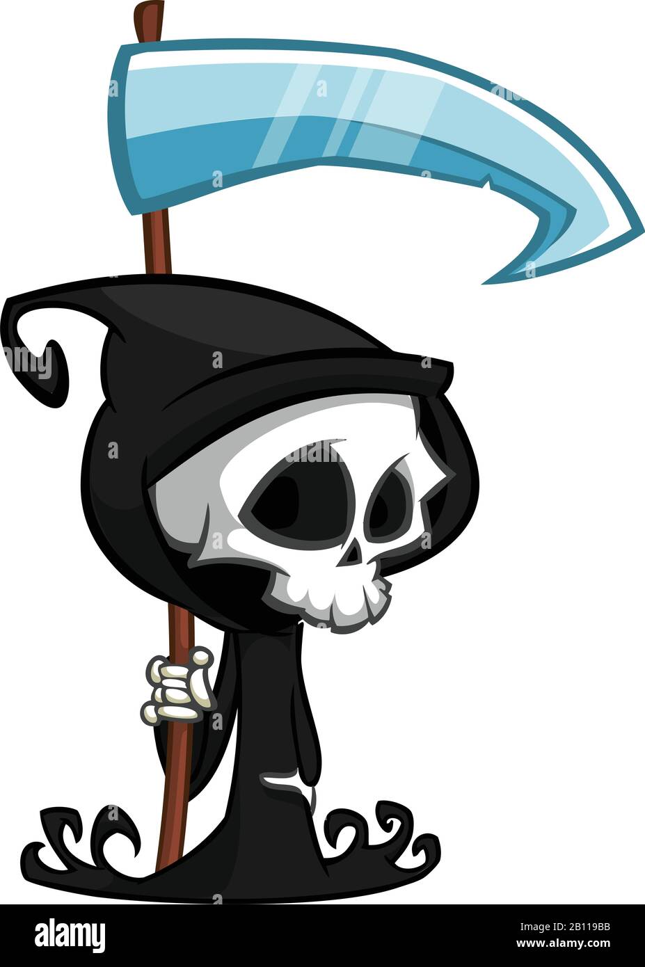 Premium Vector  Cute grim reaper holding scythe cartoon icon illustration  wake up