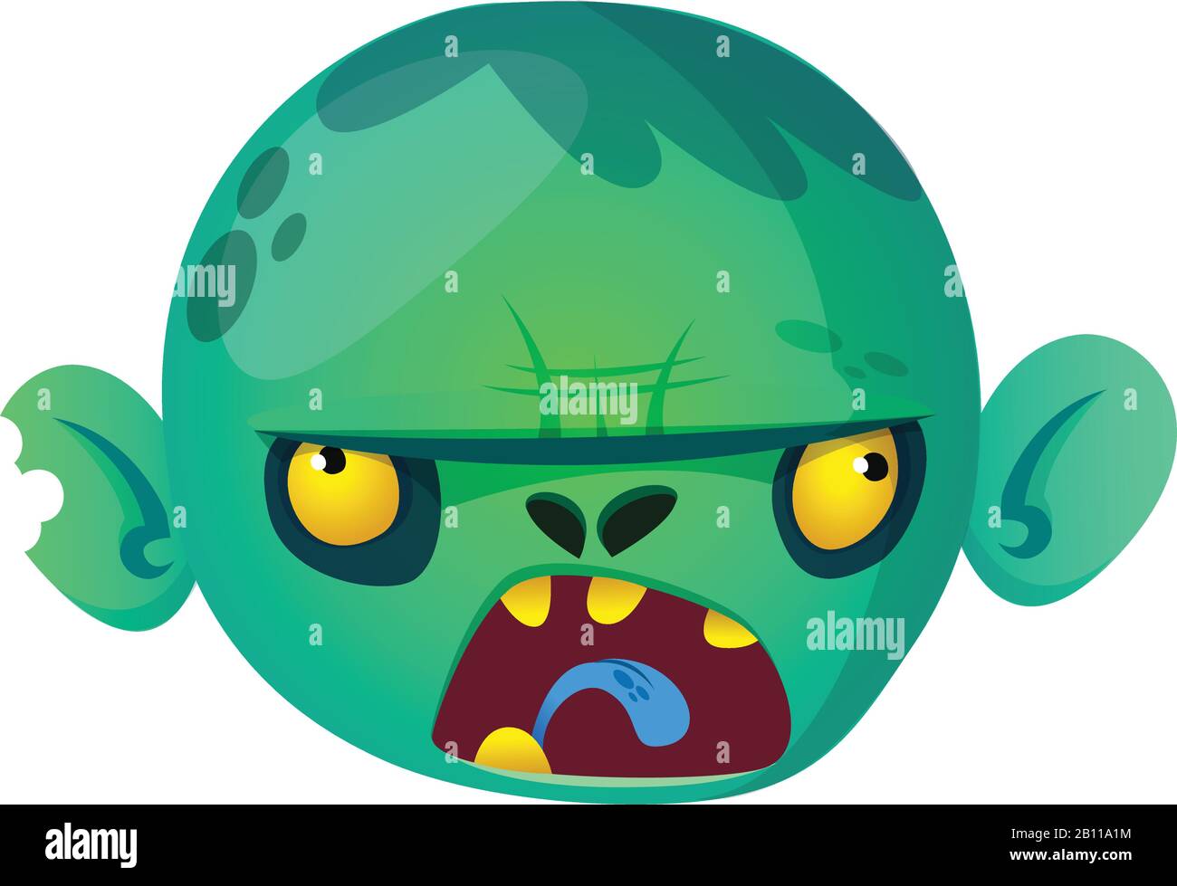 Zombie Head Cartoon Character. Halloween vector zombie head icon Stock