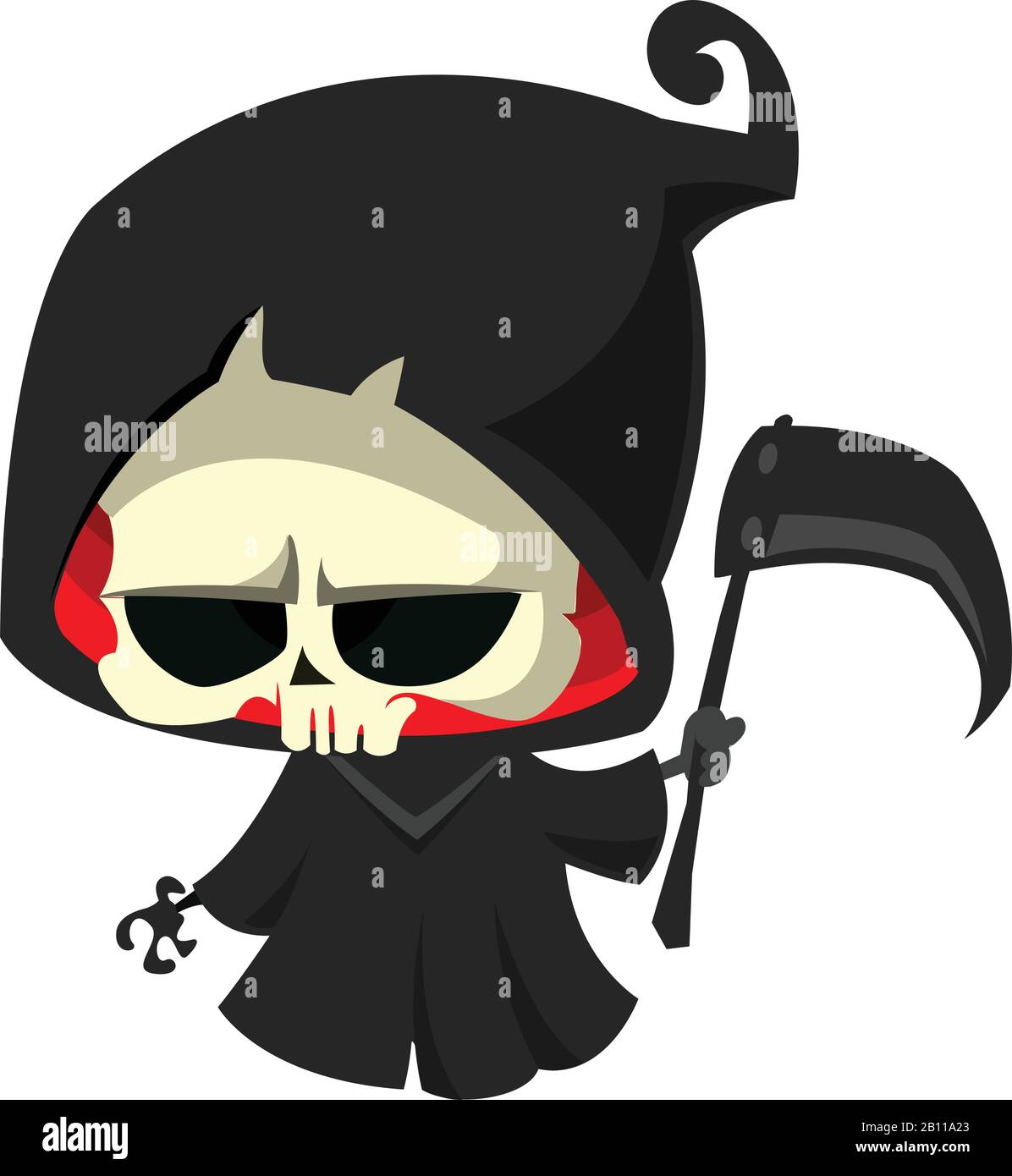 Cute Cartoon Grim Reaper With Scythe Isolated On White Cute Cute Cartoon Grim Reaper With Scythe Isolated On White Cute