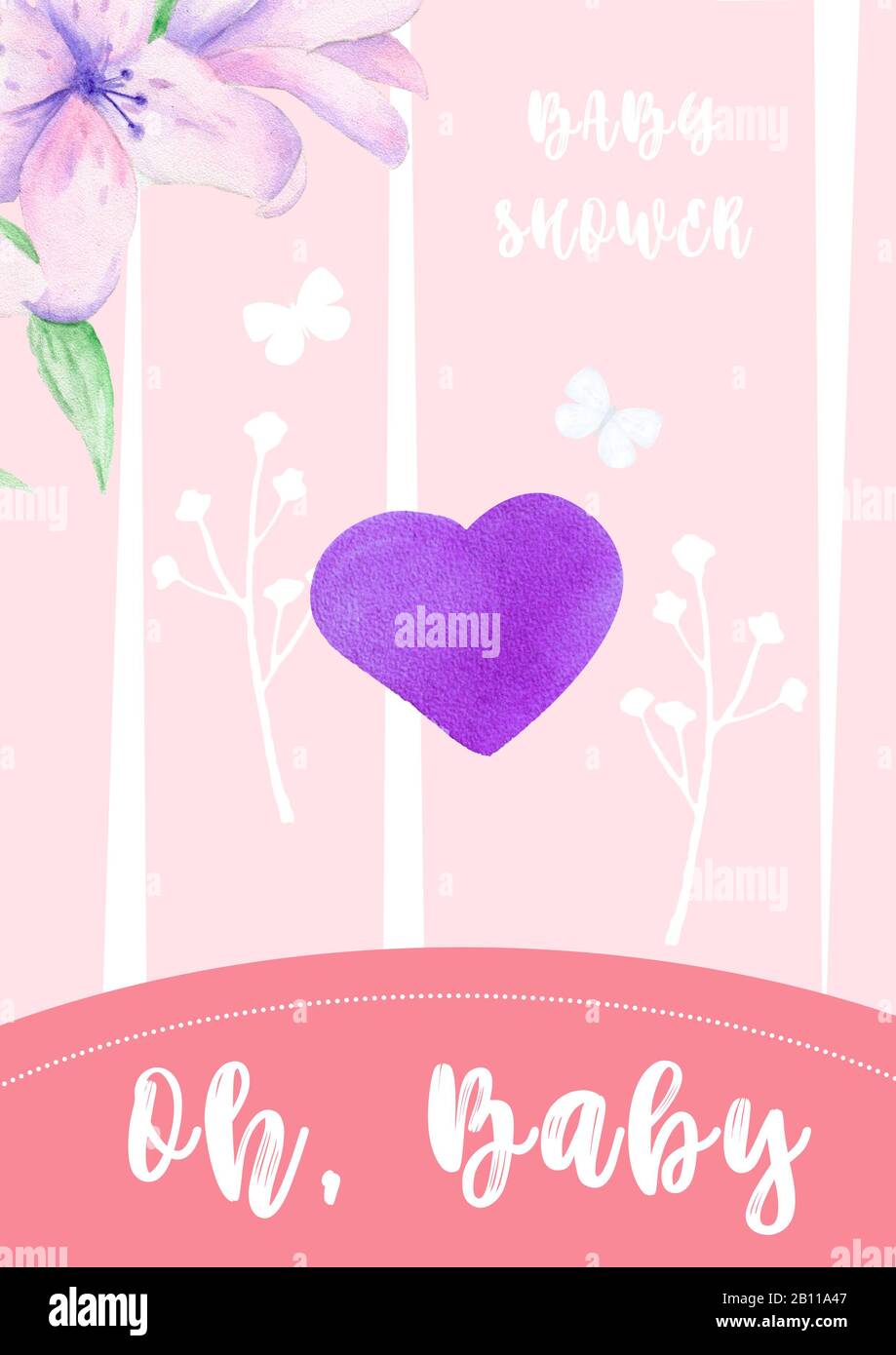 Heart Shape Baby Shower Invitation Card with blue heart on pink
