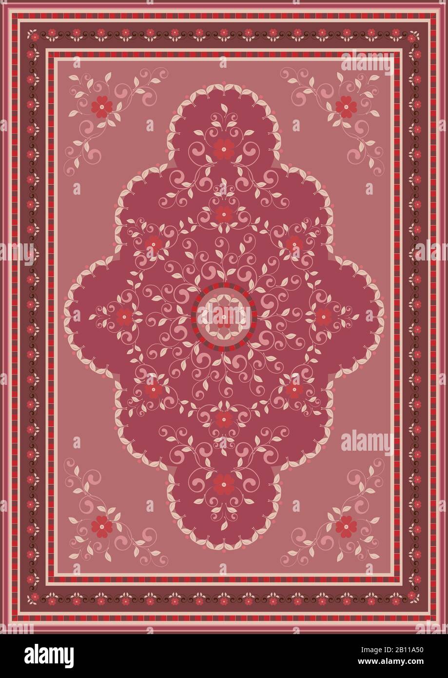 Luxury ethnic carpet with oriental floral ornament in pink,red and ...