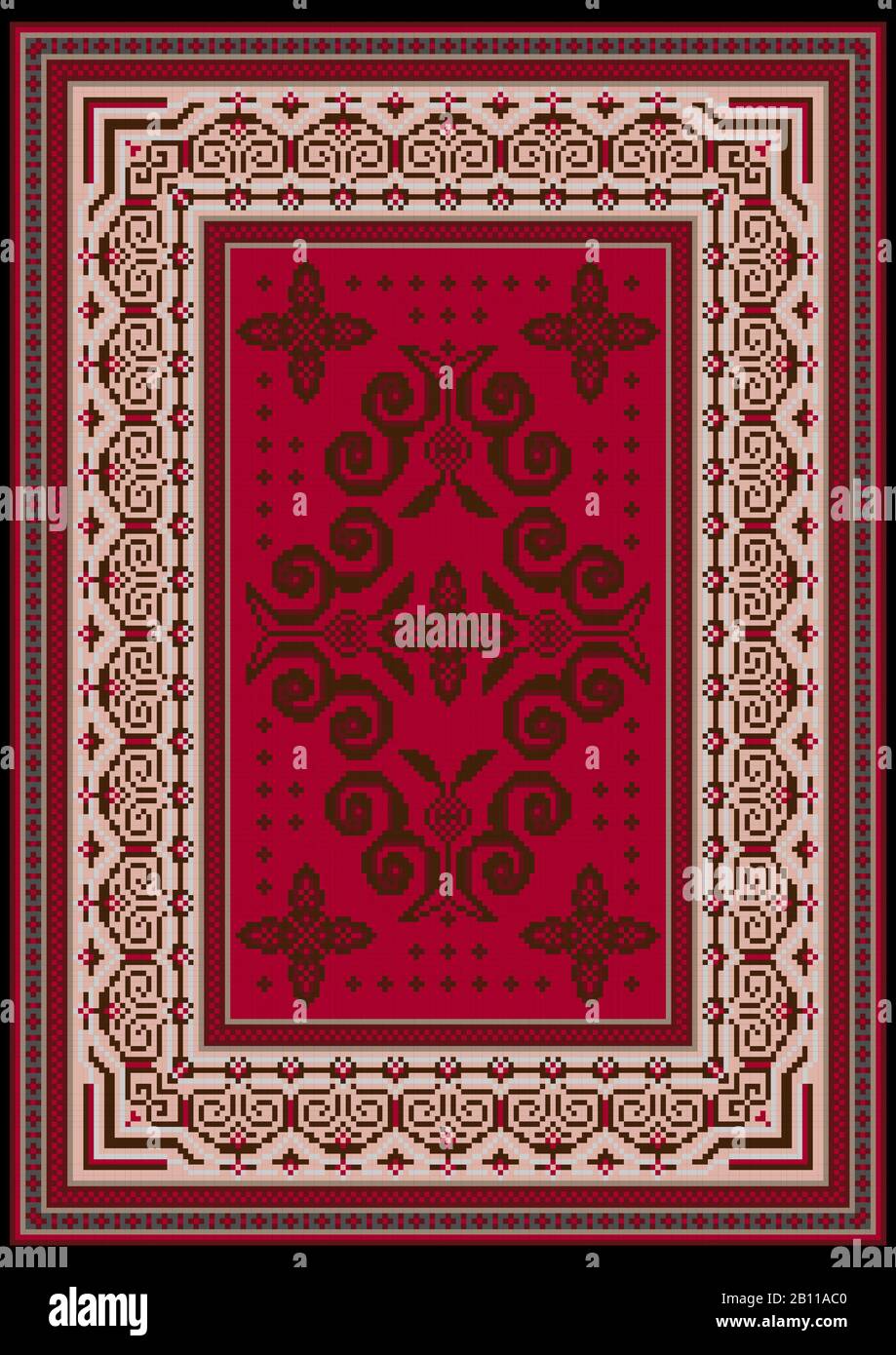 Vintage carpet with ethnic ornaments on the red in the mid and light ...