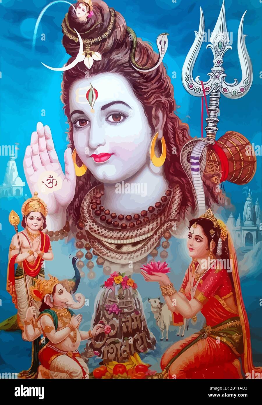 hinduism lord shiva ganesha spiritual illustration holy blue Stock ...