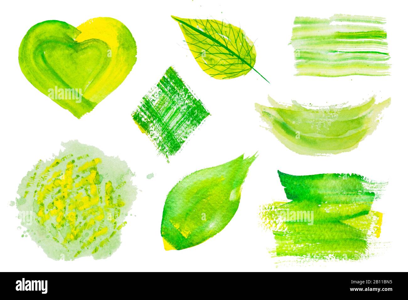 Set of green watercolor design stickers Stock Photo