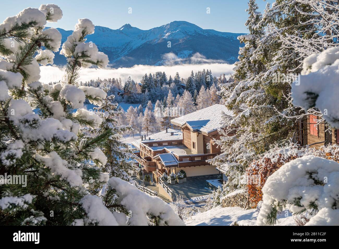 Mountain views in Crans Montana Switzerland Stock Photo