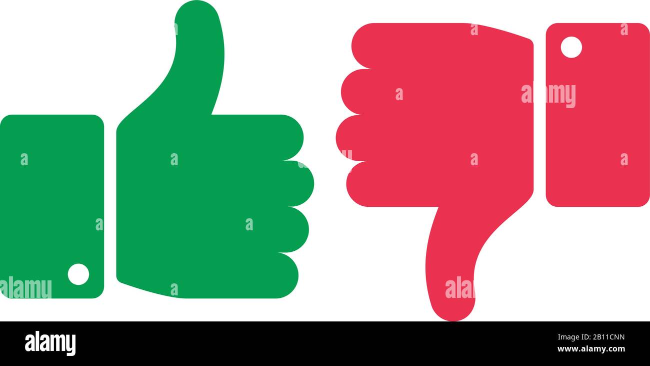 Like unlike buttons. Thumbs up and down isolated icons. Yes and no fingers, positive negative marks vector symbols Stock Vector