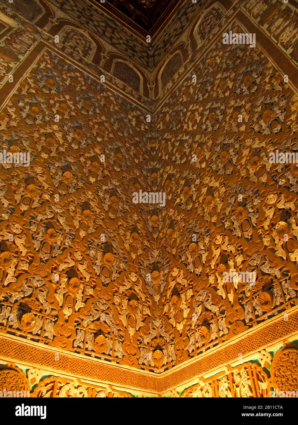 Gold ceiling of the Ambassadors hall inside Reales Alcazares. Seville. Andalusia. Spain Stock Photo