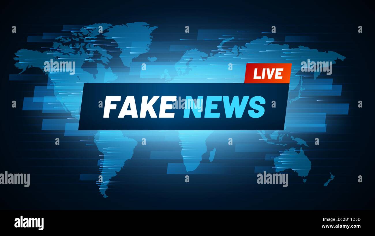 Fake News headline. Television reportage fabrication logo, deceit broadcasting and social falsification vector concept background Stock Vector