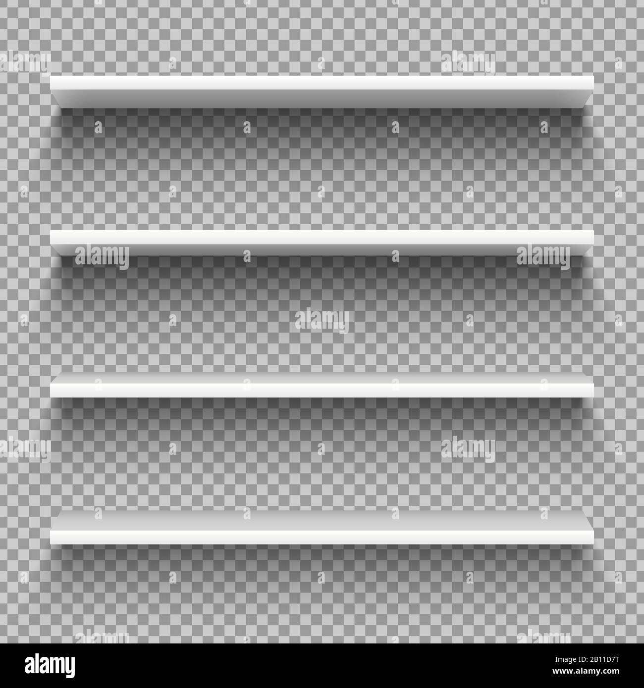 White shop product shelves. Blank empty showcase display, retail shelves. Bookcase vector mockup Stock Vector