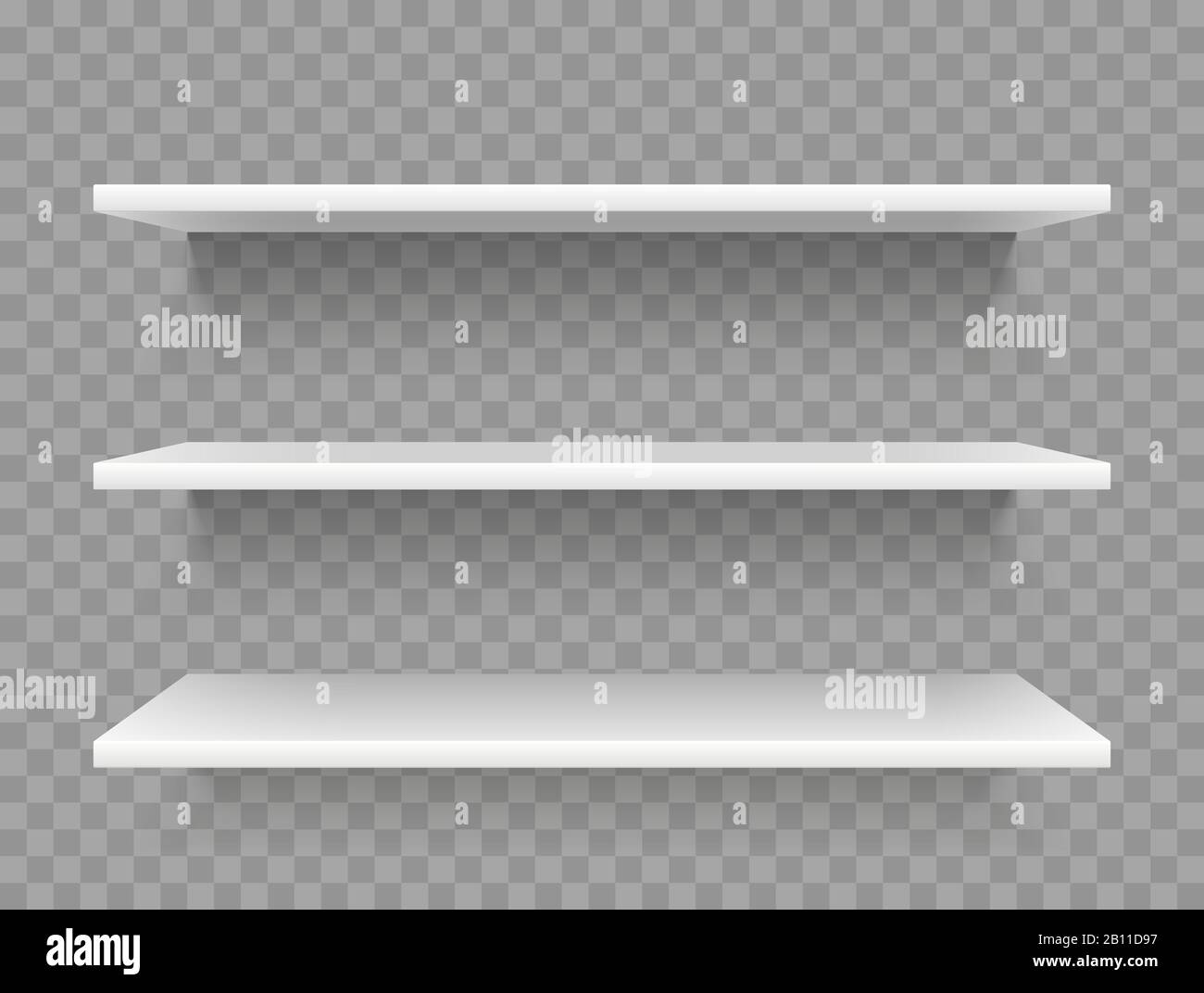 White empty product shelves. Supermarket display, promotional store shelf vector template Stock Vector
