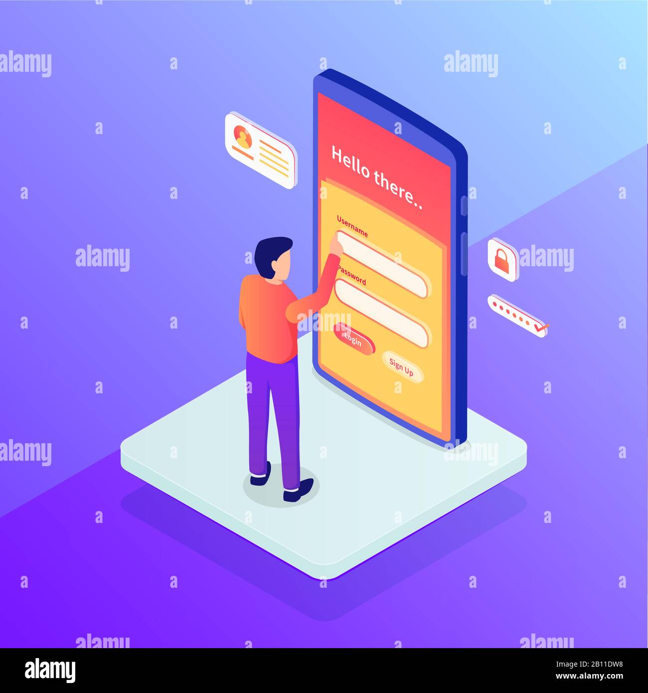 login concept with security username and password people standing access  with isometric flat style vector Stock Photo - Alamy